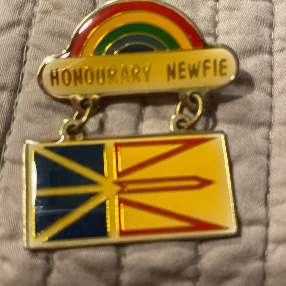 Vintage HONOURARY NEWFIE pin lapel Newfoundland flag rainbow 2SLGBTQ+ pride